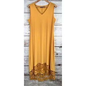 Nina Leonard Women's Size XL‎ Yellow Hi-Low Bodycon Maxi Dress Embroidery